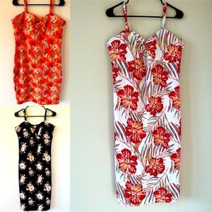 Hawaiian Print Sundress Set | 3 Dresses-Orange, White (XL) & Black (L)